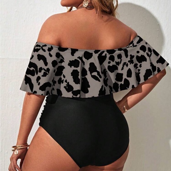 Boho leopard print off shoulder bikini swimsuit - Picture 6 of 15